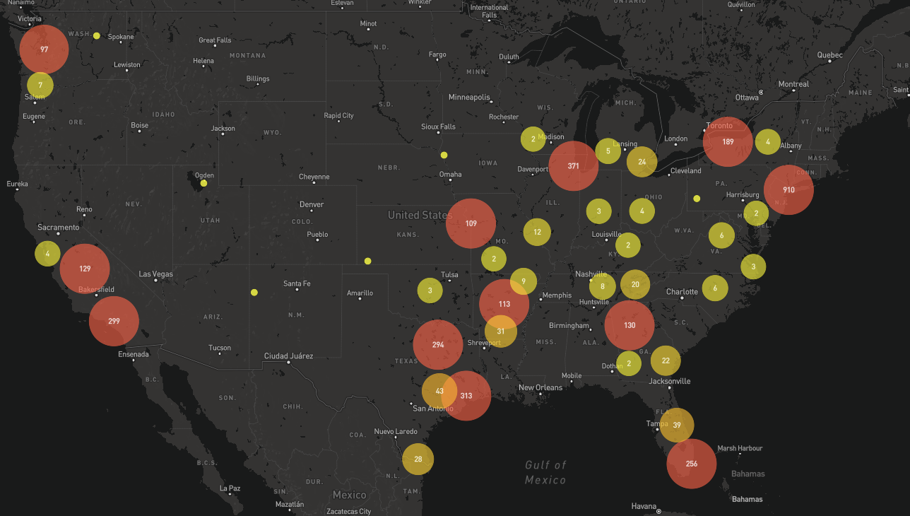 USA Map with Digital Screen Locations